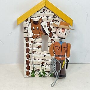 Cowboy Light Switch Cover Wooden Western Horse Vintage 1960s 1970s Made In Japan